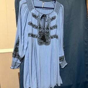 Free People Blue Embroidered Mini Dress